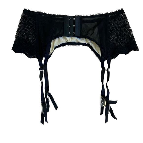 Elle Macpherson Spellbound Suspender Garter Belt Black Tan Mesh Lace Beads - Picture 12 of 16